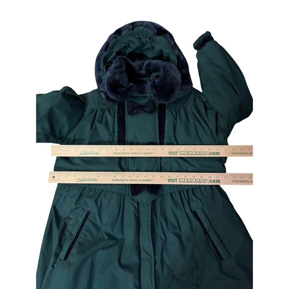Vintage Rothschild Green Faux Fur Hooded Coat Womens M/L Velvet Bows Used Unique - Picture 9 of 16